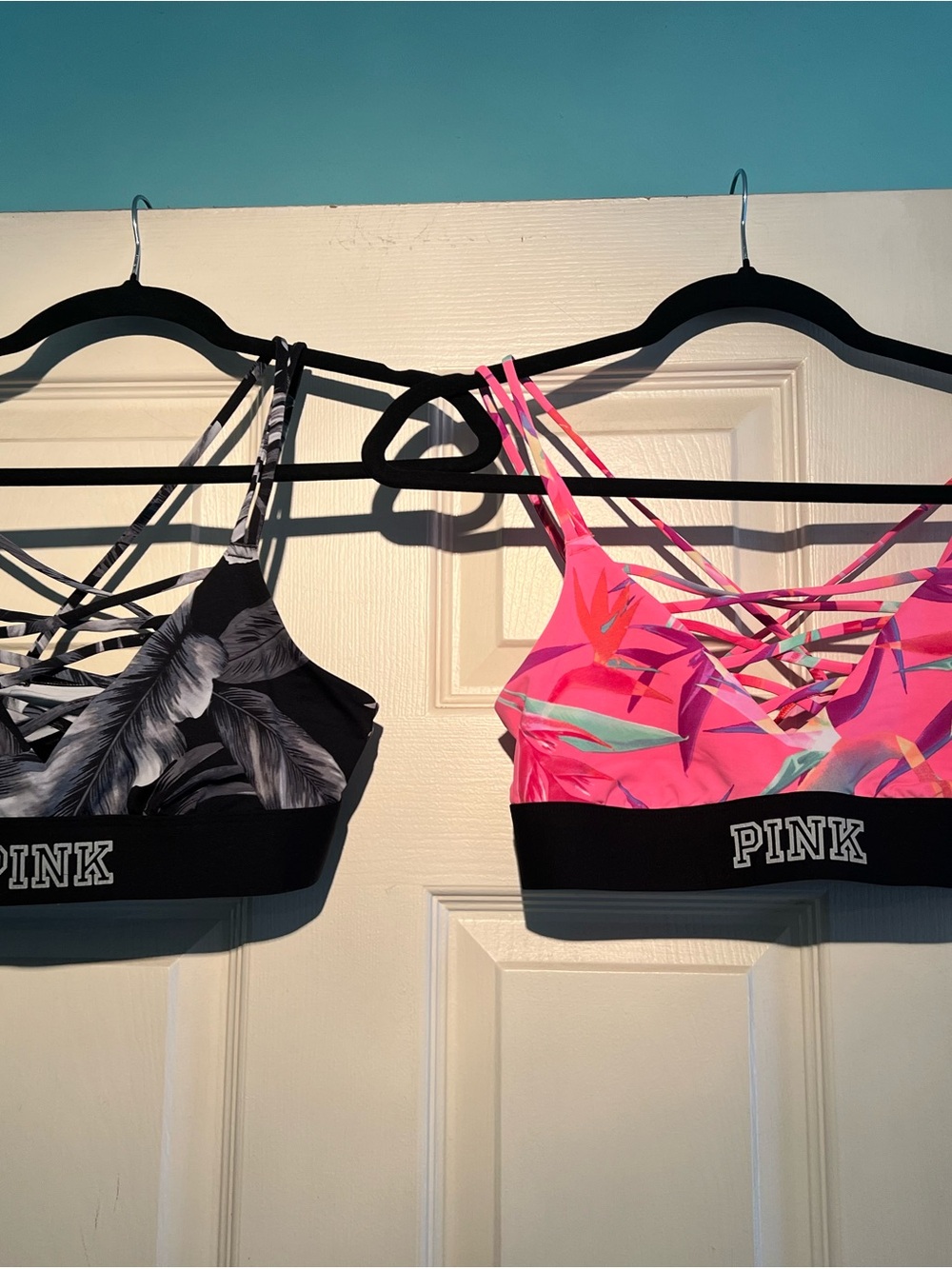 PINK Victoria's Secret Neon Pink & Black Strappy Sports Bras (2-Pack)